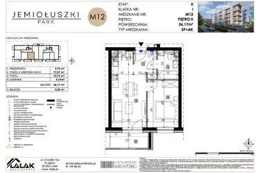 Rzut - Mieszkanie na sprzedaż 2 pokoje o powierzchni 36,17 m² - numer A2_M12 w Jemiołuszki Park etap 2