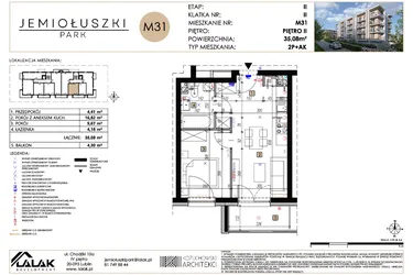 Rzut - Mieszkanie na sprzedaż 2 pokoje o powierzchni 35,08 m² - numer A2_M31 w Jemiołuszki Park etap 2
