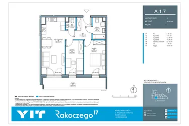 Rzut - Mieszkanie na sprzedaż 3 pokoje o powierzchni 58,61 m² - numer A.1.7 w Rakoczego 17