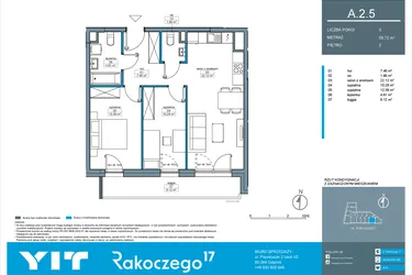 Rzut - Mieszkanie na sprzedaż 3 pokoje o powierzchni 58,72 m² - numer A.2.5 w Rakoczego 17