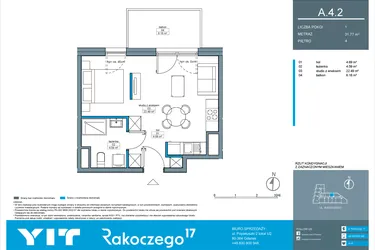 Rzut - Mieszkanie na sprzedaż 1 pokój o powierzchni 31,77 m² - numer A.4.2 w Rakoczego 17