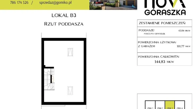 Rzut - Mieszkanie na sprzedaż 5 pokoi o powierzchni 147,9 m² - numer B3 w Nova Góraszka