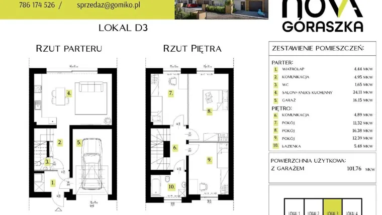 Rzut - Mieszkanie na sprzedaż 5 pokoi o powierzchni 147,9 m² - numer D3 w Nova Góraszka