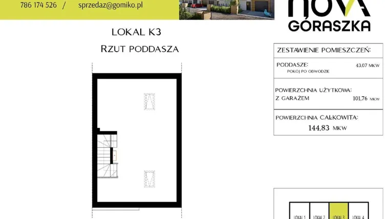 Rzut - Mieszkanie na sprzedaż 5 pokoi o powierzchni 144,83 m² - numer K3 w Nova Góraszka