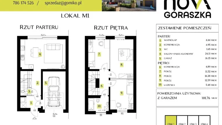 Rzut - Mieszkanie na sprzedaż 5 pokoi o powierzchni 144,83 m² - numer M1 w Nova Góraszka