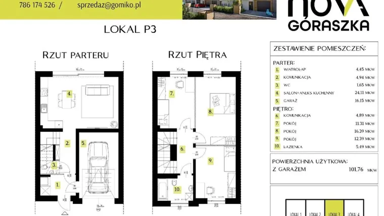 Rzut - Mieszkanie na sprzedaż 5 pokoi o powierzchni 144,83 m² - numer P3 w Nova Góraszka
