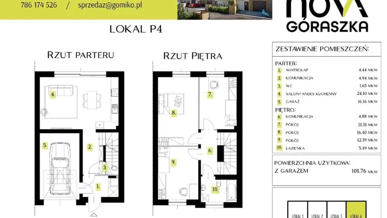 Rzut - Mieszkanie na sprzedaż 5 pokoi o powierzchni 147,95 m² - numer P4 w Nova Góraszka