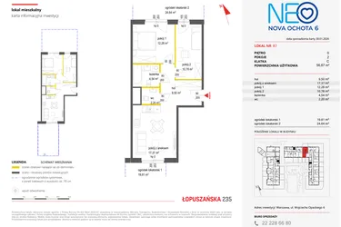 Rzut - Mieszkanie na sprzedaż 3 pokoje o powierzchni 56,67 m² - numer 87 w Neo Nova Ochota 6