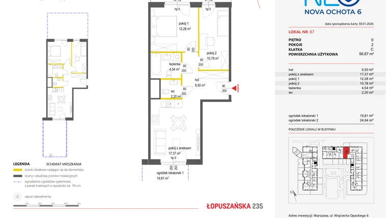 Rzut - Mieszkanie na sprzedaż 3 pokoje o powierzchni 56,67 m² - numer 87 w Neo Nova Ochota 6