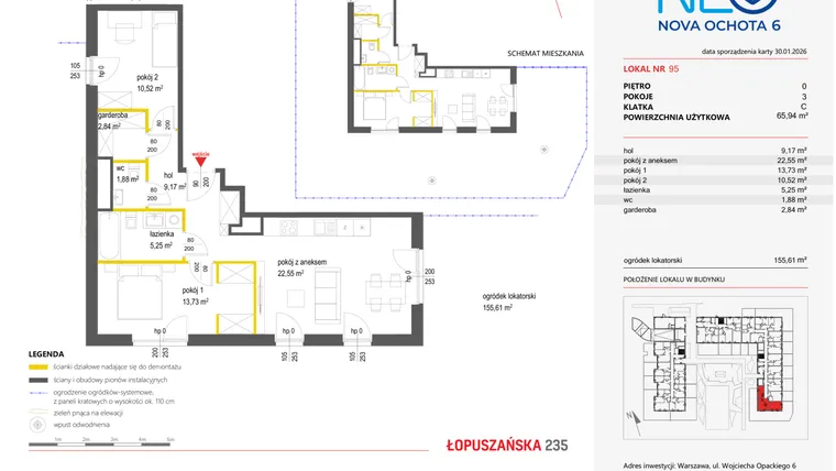 Rzut - Mieszkanie na sprzedaż 3 pokoje o powierzchni 65,94 m² - numer 95 w Neo Nova Ochota 6