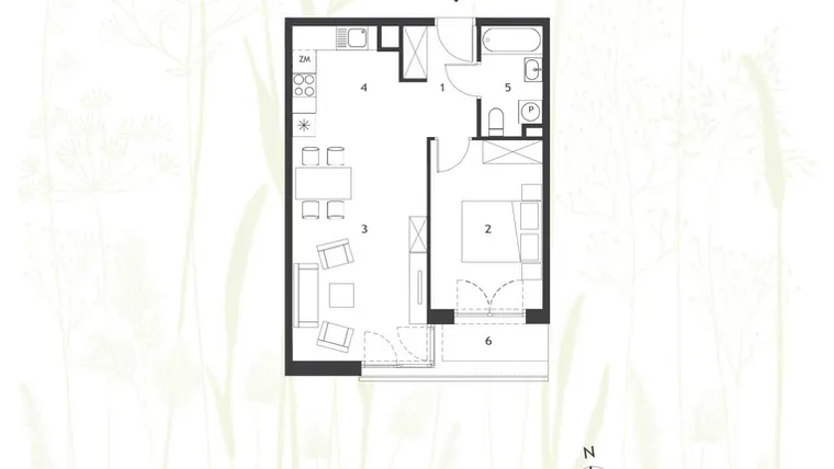 Rzut - Mieszkanie na sprzedaż 2 pokoje o powierzchni 47,56 m² - numer M13 w Nova Tymotkowa