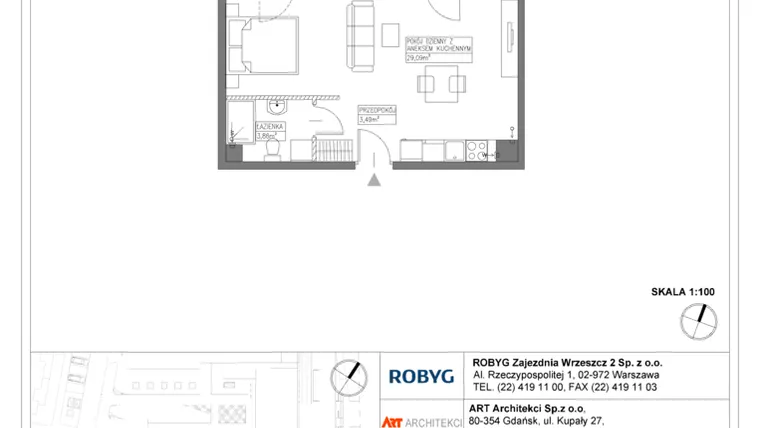 Rzut - Mieszkanie na sprzedaż 1 pokój o powierzchni 36,43 m² - numer E.6M24 w Nowa Wałowa bud. E