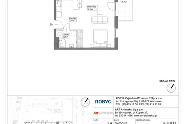 Rzut - Mieszkanie na sprzedaż 1 pokój o powierzchni 37,74 m² - numer E.6M23 w Nowa Wałowa bud. E