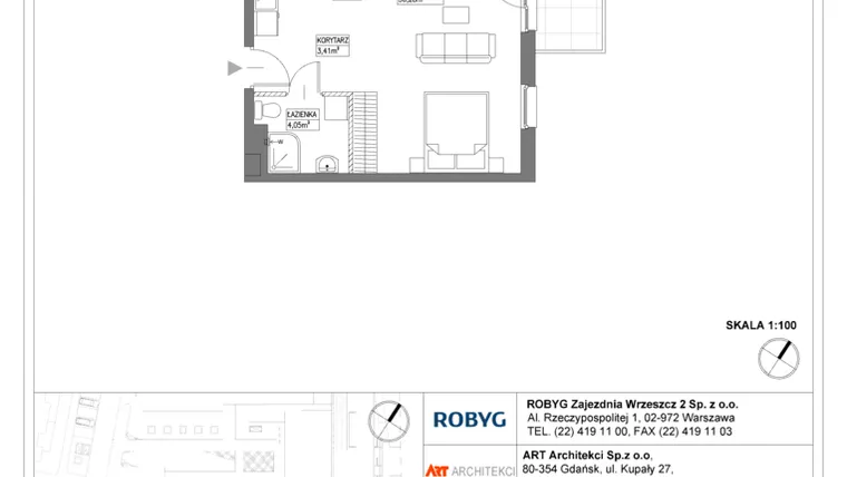 Rzut - Mieszkanie na sprzedaż 1 pokój o powierzchni 37,74 m² - numer E.6M23 w Nowa Wałowa bud. E