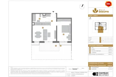 Rzut - Mieszkanie na sprzedaż 2 pokoje o powierzchni 44,6 m² - numer P2 w Wille Biskupin III