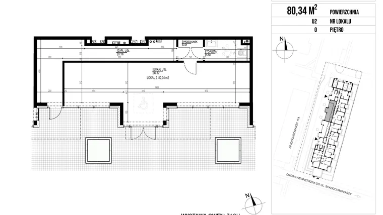 Rzut - Lokal użytkowy na sprzedaż 1 pokój o powierzchni 80,34 m² - numer U2 w Vieniava edycja druga