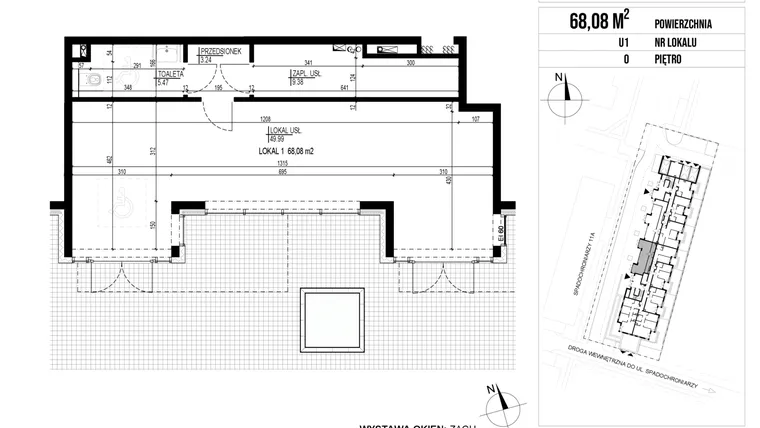 Rzut - Lokal użytkowy na sprzedaż 1 pokój o powierzchni 68,08 m² - numer U1 w Vieniava edycja druga