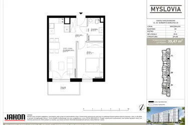 Rzut - Mieszkanie na sprzedaż 2 pokoje o powierzchni 39,47 m² - numer M.LM.20.6 w Myslovia