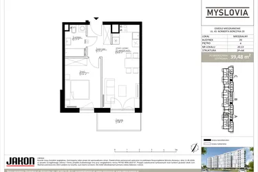 Rzut - Mieszkanie na sprzedaż 2 pokoje o powierzchni 39,48 m² - numer M.LM.20.22 w Myslovia