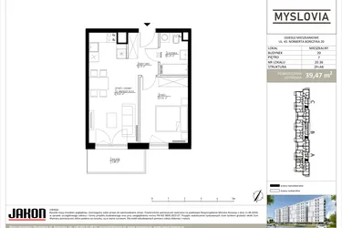 Rzut - Mieszkanie na sprzedaż 2 pokoje o powierzchni 39,47 m² - numer M.LM.20.36 w Myslovia