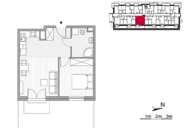 Rzut - Mieszkanie na sprzedaż 2 pokoje o powierzchni 41,89 m² - numer 6 w ul. Powstańców/os. Piastów bud. E i F