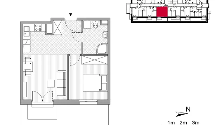 Rzut - Mieszkanie na sprzedaż 2 pokoje o powierzchni 41,89 m² - numer 6 w ul. Powstańców/os. Piastów bud. F