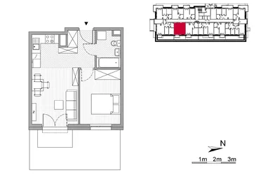 Rzut - Mieszkanie na sprzedaż 2 pokoje o powierzchni 36,54 m² - numer 7 w ul. Powstańców/os. Piastów bud. E i F