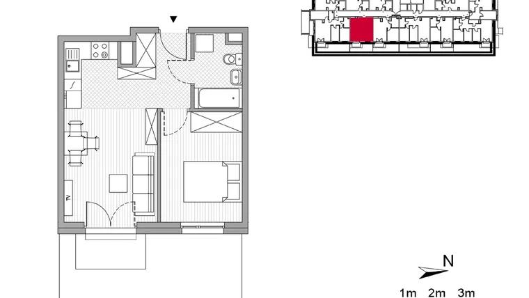 Rzut - Mieszkanie na sprzedaż 2 pokoje o powierzchni 36,54 m² - numer 7 w ul. Powstańców/os. Piastów bud. E i F