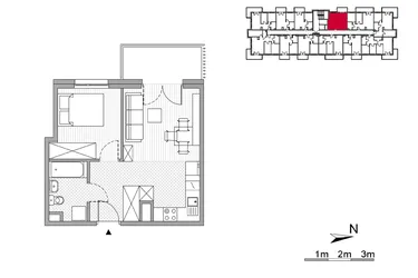 Rzut - Mieszkanie na sprzedaż 2 pokoje o powierzchni 34,74 m² - numer 12 w ul. Powstańców/os. Piastów bud. E i F