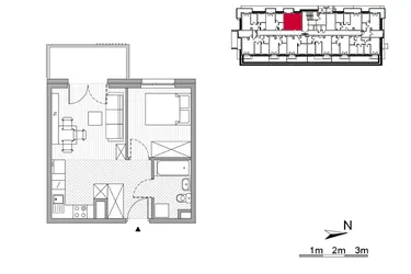 Rzut - Mieszkanie na sprzedaż 2 pokoje o powierzchni 33,22 m² - numer 11 w ul. Powstańców/os. Piastów bud. E i F