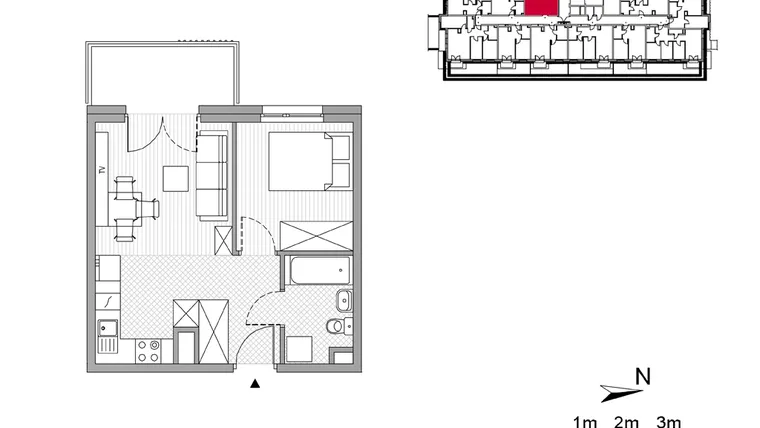 Rzut - Mieszkanie na sprzedaż 2 pokoje o powierzchni 33,22 m² - numer 11 w ul. Powstańców/os. Piastów bud. E i F