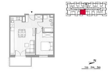 Rzut - Mieszkanie na sprzedaż 2 pokoje o powierzchni 42,21 m² - numer 18 w ul. Powstańców/os. Piastów bud. E i F