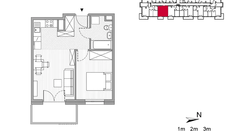 Rzut - Mieszkanie na sprzedaż 2 pokoje o powierzchni 36,81 m² - numer 31 w ul. Powstańców/os. Piastów bud. E i F