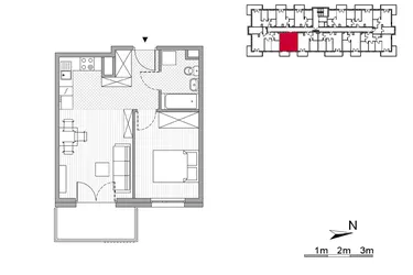 Rzut - Mieszkanie na sprzedaż 2 pokoje o powierzchni 36,9 m² - numer 43 w ul. Powstańców/os. Piastów bud. E i F