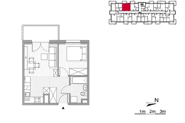 Rzut - Mieszkanie na sprzedaż 2 pokoje o powierzchni 33,69 m² - numer 46 w ul. Powstańców/os. Piastów bud. E i F