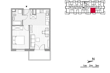 Rzut - Mieszkanie na sprzedaż 2 pokoje o powierzchni 37,66 m² - numer 52 w ul. Powstańców/os. Piastów bud. E i F
