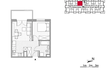 Rzut - Mieszkanie na sprzedaż 2 pokoje o powierzchni 33,7 m² - numer 59 w ul. Powstańców/os. Piastów bud. E i F