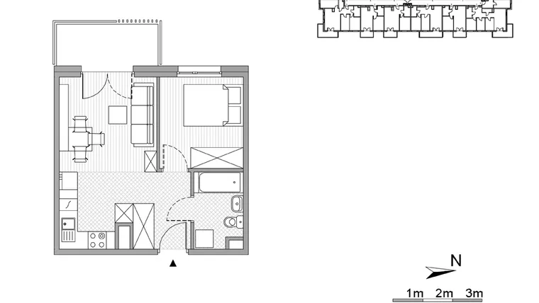 Rzut - Mieszkanie na sprzedaż 2 pokoje o powierzchni 33,7 m² - numer 59 w ul. Powstańców/os. Piastów bud. E i F