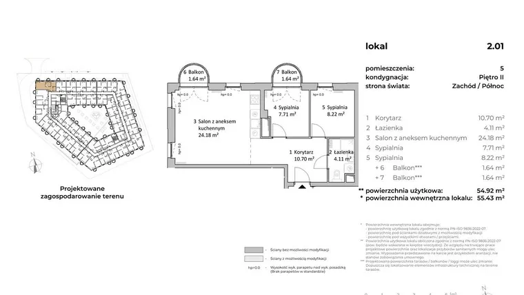 Rzut - Mieszkanie na sprzedaż 3 pokoje o powierzchni 55,19 m² - numer 2.01 w OVAL SKY