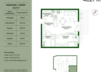 Rzut - Mieszkanie na sprzedaż 2 pokoje o powierzchni 46,27 m² - numer 4 w Bukowa etap II