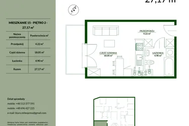 Rzut - Mieszkanie na sprzedaż 1 pokój o powierzchni 27,17 m² - numer 15 w Bukowa etap II