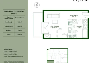Rzut - Mieszkanie na sprzedaż 1 pokój o powierzchni 27,17 m² - numer 29 w Bukowa etap II