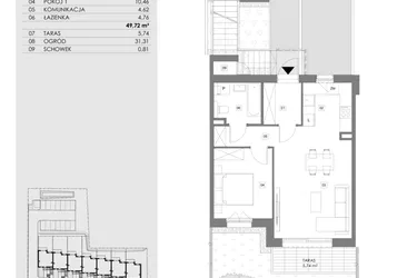Rzut - Mieszkanie na sprzedaż 2 pokoje o powierzchni 49,68 m² - numer 14A.1 w Przystań Sobieszewo ATAL