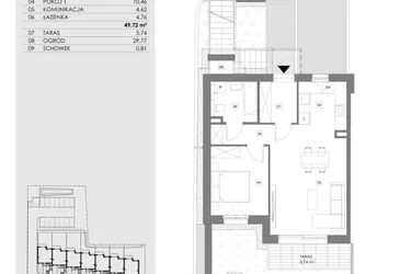 Rzut - Mieszkanie na sprzedaż 2 pokoje o powierzchni 49,68 m² - numer 14F.1 w Przystań Sobieszewo ATAL