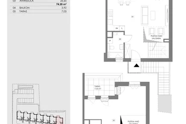 Rzut - Mieszkanie na sprzedaż 2 pokoje o powierzchni 74,2 m² - numer 16.2 w Przystań Sobieszewo ATAL