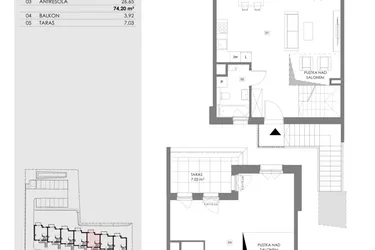 Rzut - Mieszkanie na sprzedaż 2 pokoje o powierzchni 74,2 m² - numer 16B.2 w Przystań Sobieszewo ATAL