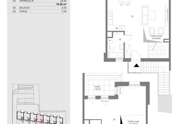 Rzut - Mieszkanie na sprzedaż 2 pokoje o powierzchni 74,2 m² - numer 16C.2 w Przystań Sobieszewo ATAL