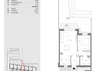 Rzut - Mieszkanie na sprzedaż 2 pokoje o powierzchni 49,68 m² - numer 16C.1 w Przystań Sobieszewo ATAL