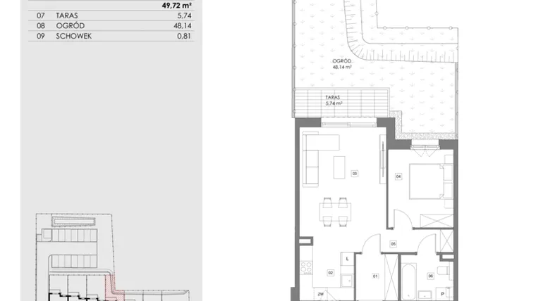 Rzut - Mieszkanie na sprzedaż 2 pokoje o powierzchni 49,68 m² - numer 16C.1 w Przystań Sobieszewo ATAL
