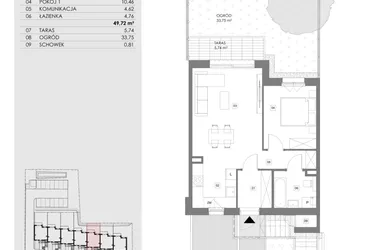 Rzut - Mieszkanie na sprzedaż 2 pokoje o powierzchni 49,68 m² - numer 16B.1 w Przystań Sobieszewo ATAL